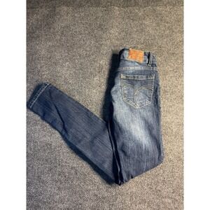 Paris Blues Skinny Jeans Womens 1 Blue Denim Contrast Stitch Faded Whiskered